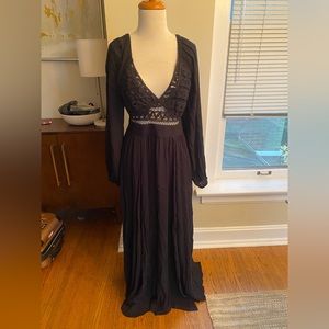 Free People black Stevie Nicks-ish, v-neck maxi